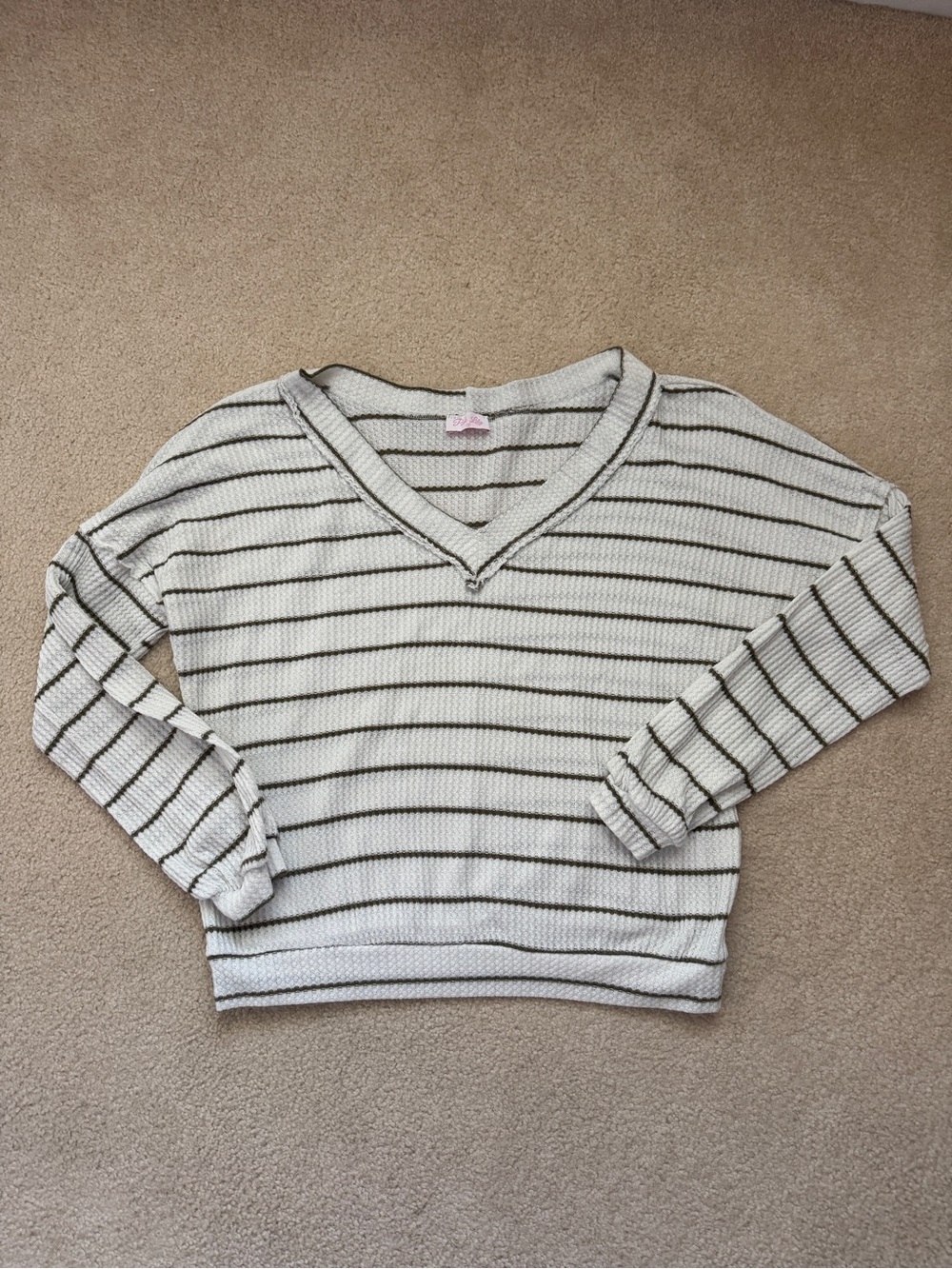 Pink Lily Waffle Knit V Neck Long Sleeve Top